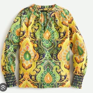 J. Crew NWT RARE Preppy Timeless Luxe Retro Smocked-cuff popover top in paisley